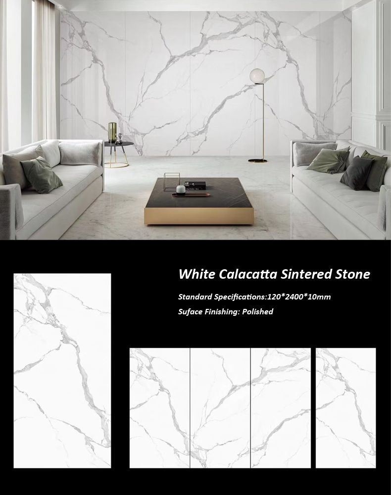 Polished White Calacatta Sintered Stone Wall Background Panel Tiles