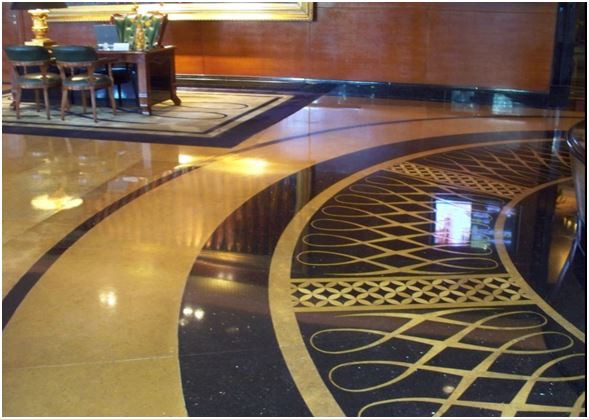 Picture 6 - Black And Gold Marble Parquet Flooring With Marble Border
