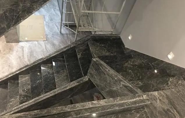 Turkish Dark Grey Marble L Shape Staircase