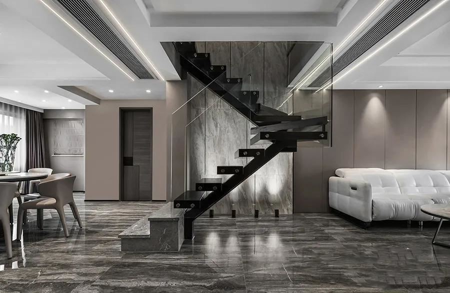 Sandalwood Grey Marble Stairs And Flooring Tiles