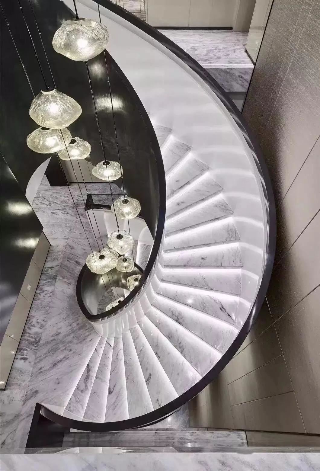 Statuario Marble Steps Spiral Staircase With Led lighting