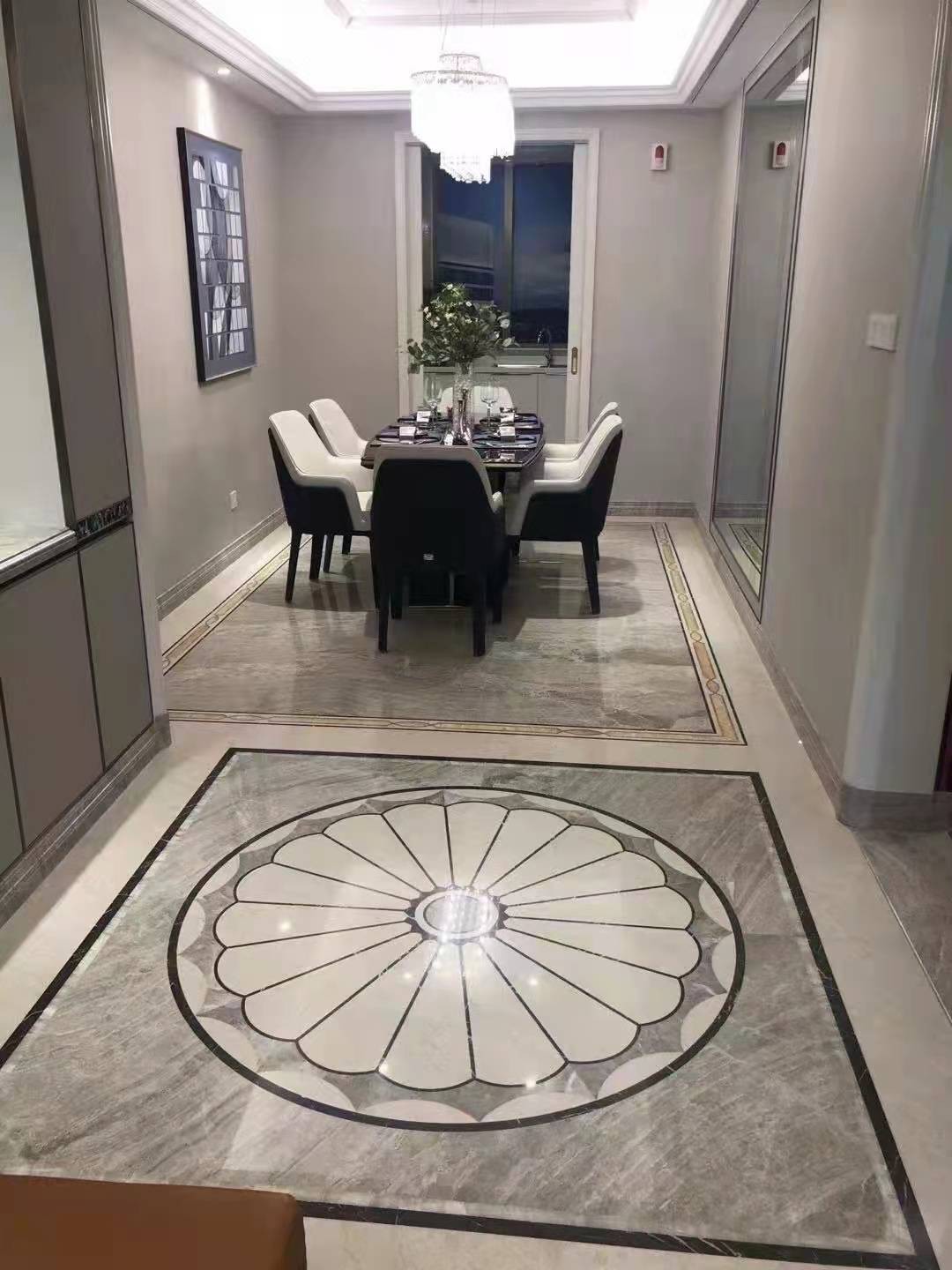 grey marble dining room floor