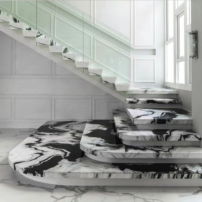 Panda white marble tread tiles