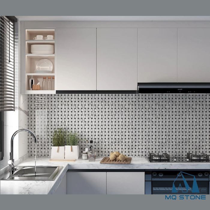 white carrara mosaic tiles