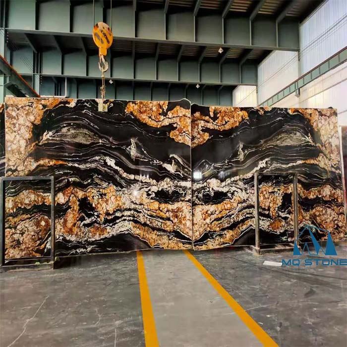 Polished Black Taurus granite slabs