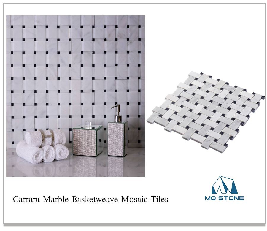 Carrara Marble Basketweave Mosaic Tiles