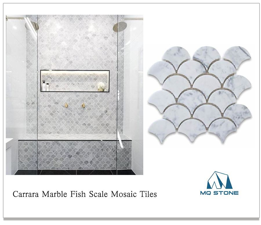 Carrara Marble Fish Scale Mosaic Tiles