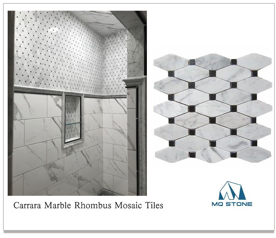 Carrara Marble Rhombus Mosaic Tiles