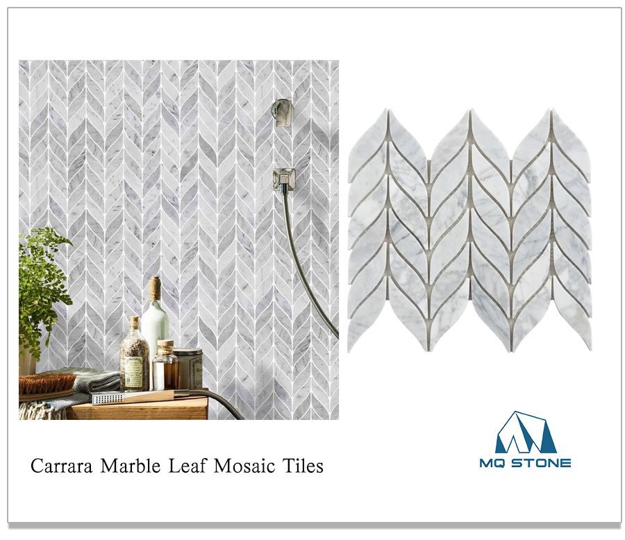 Carrara Marble Leaf Mosaic Tiles