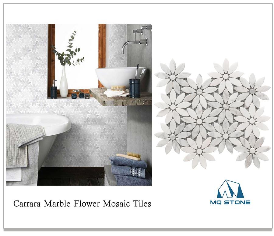 Carrara Marble Flower Mosaic Tiles