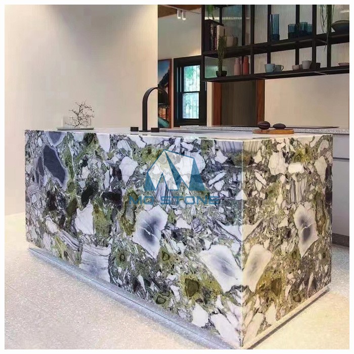 Ice green marble kitchen worktop
