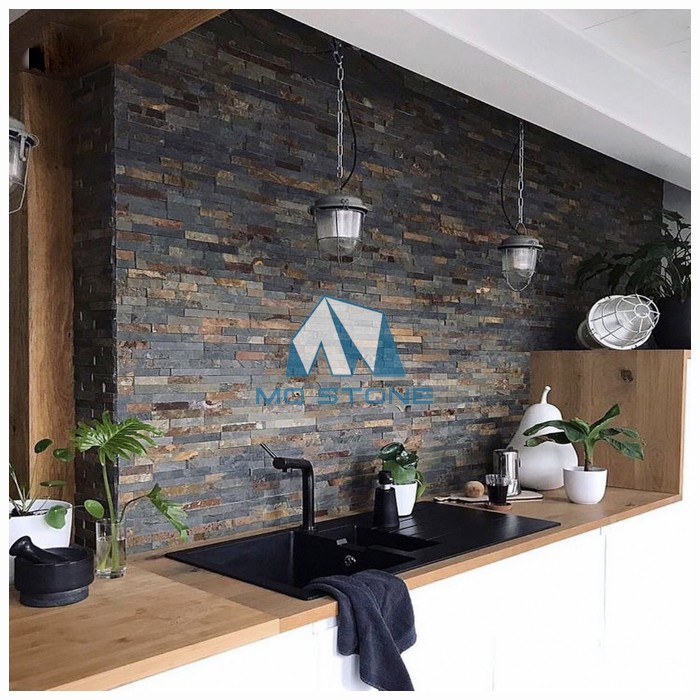 Rustic Slate Stone Wall Feature
