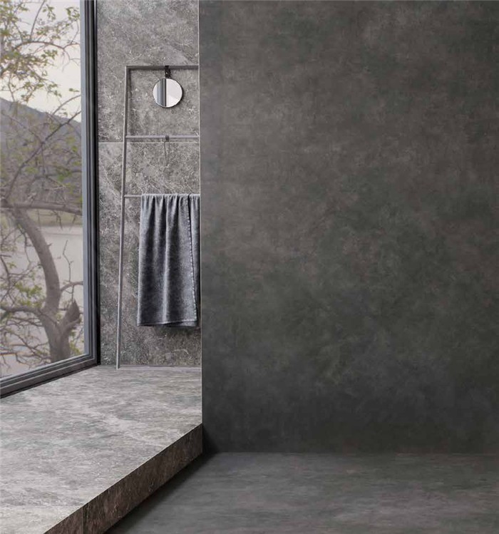 Laminam Dark Grey Sintered Stone bathroom