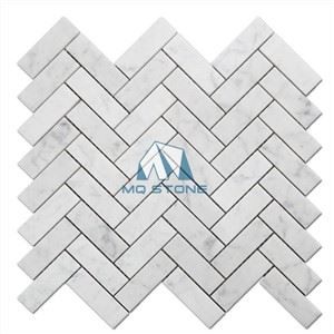 Carrara White Herringbone Marble Mosaic