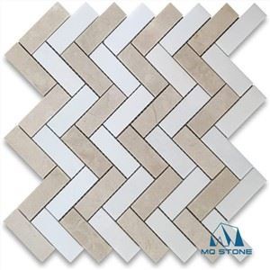 Crema Marfil Marble Herringbone Mosaic Tile